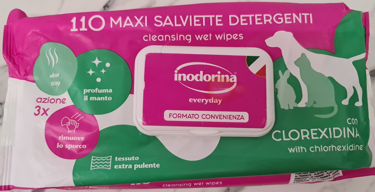 Confezione originale Inodorina da 110 salviettine detergenti con clorexidina